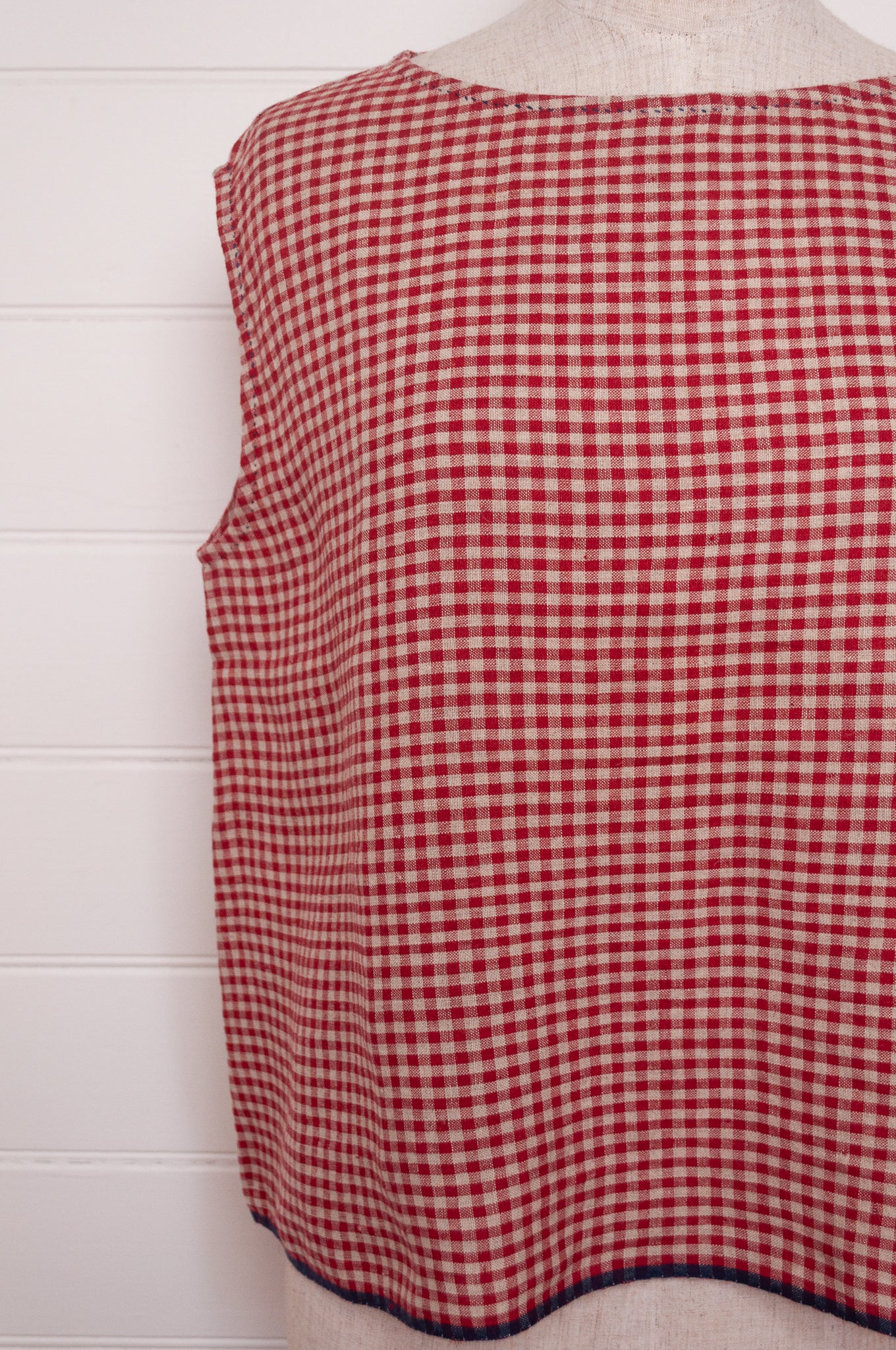 DVE Aishani crimson red check linen sleeveless top.