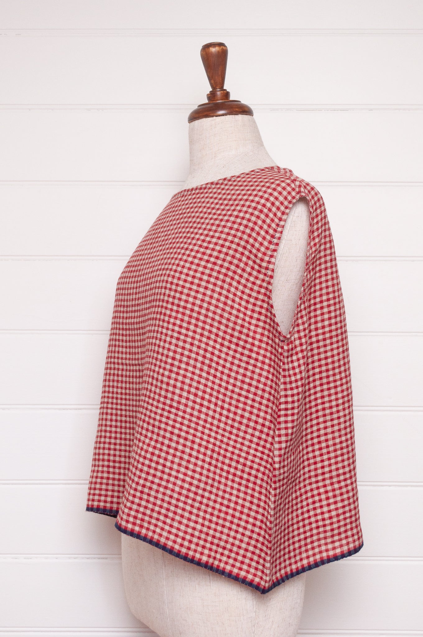 DVE Aishani crimson red check linen sleeveless top.