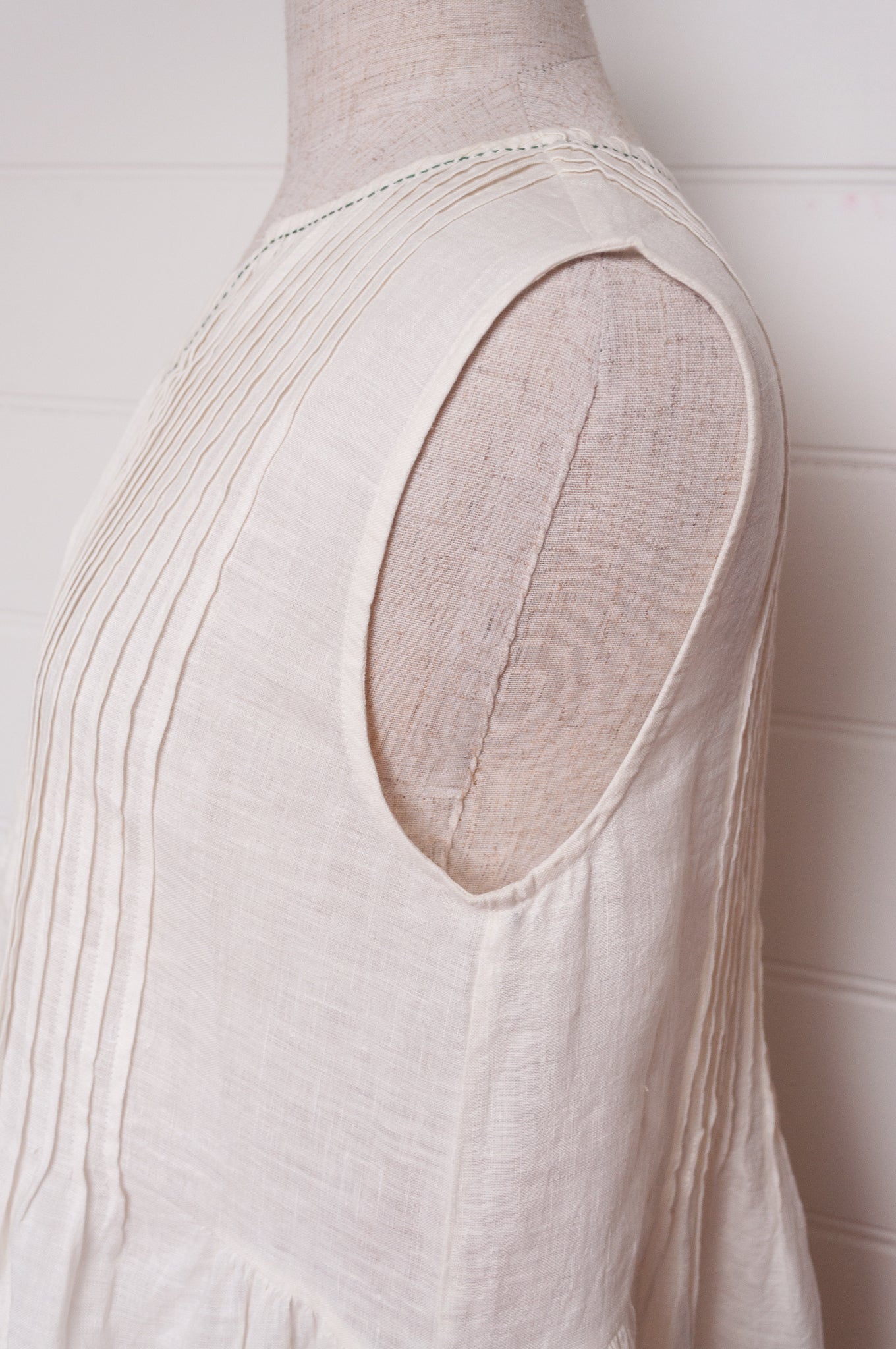 DVE Bhavya natural white linen sleeveless pintucked sun dress.