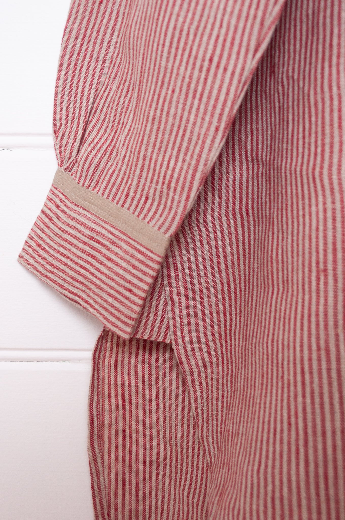 DVE Vetali fine stripe linen shirt crimson red and natural.