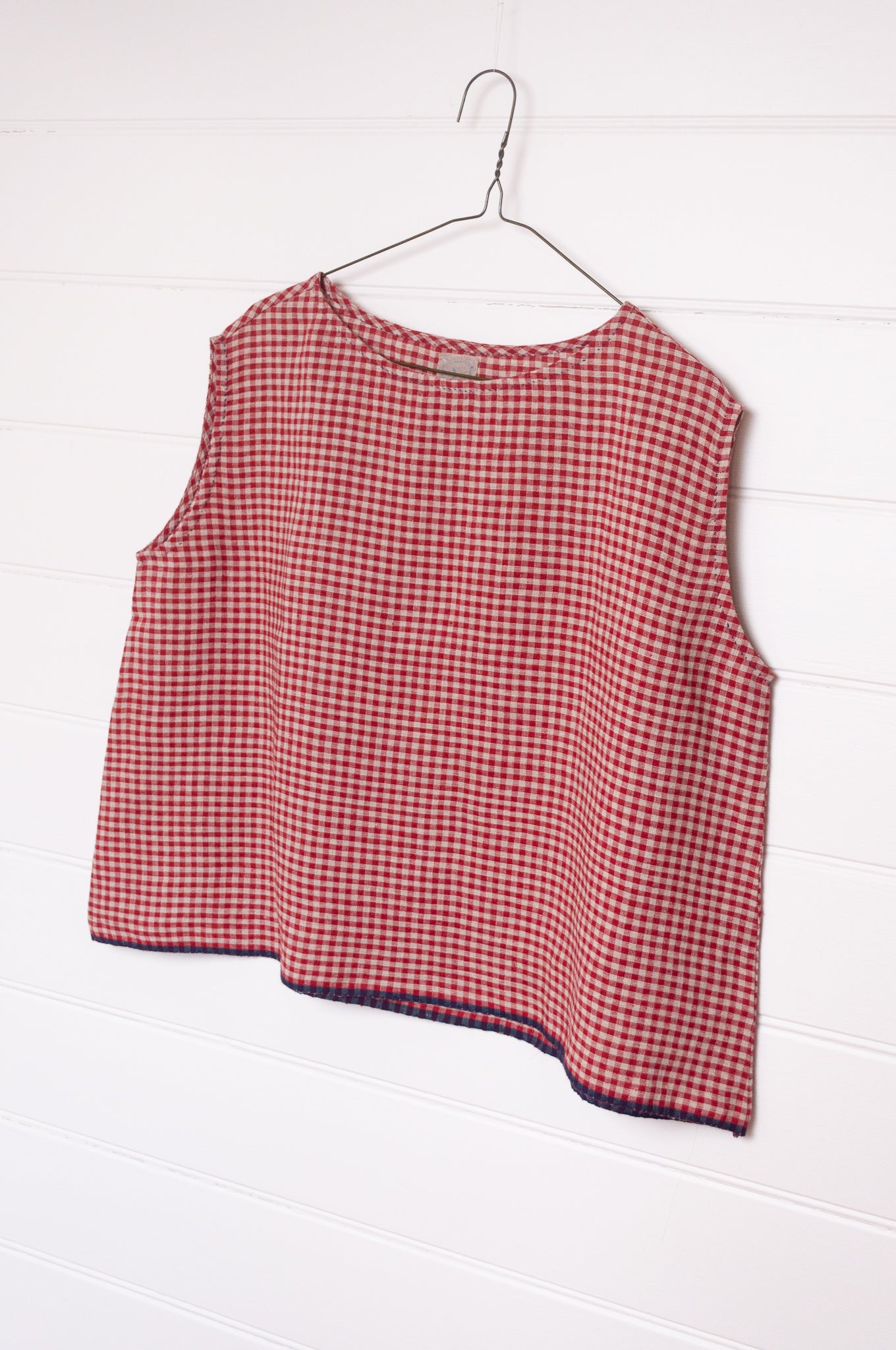 DVE Aishani crimson red check linen sleeveless top.