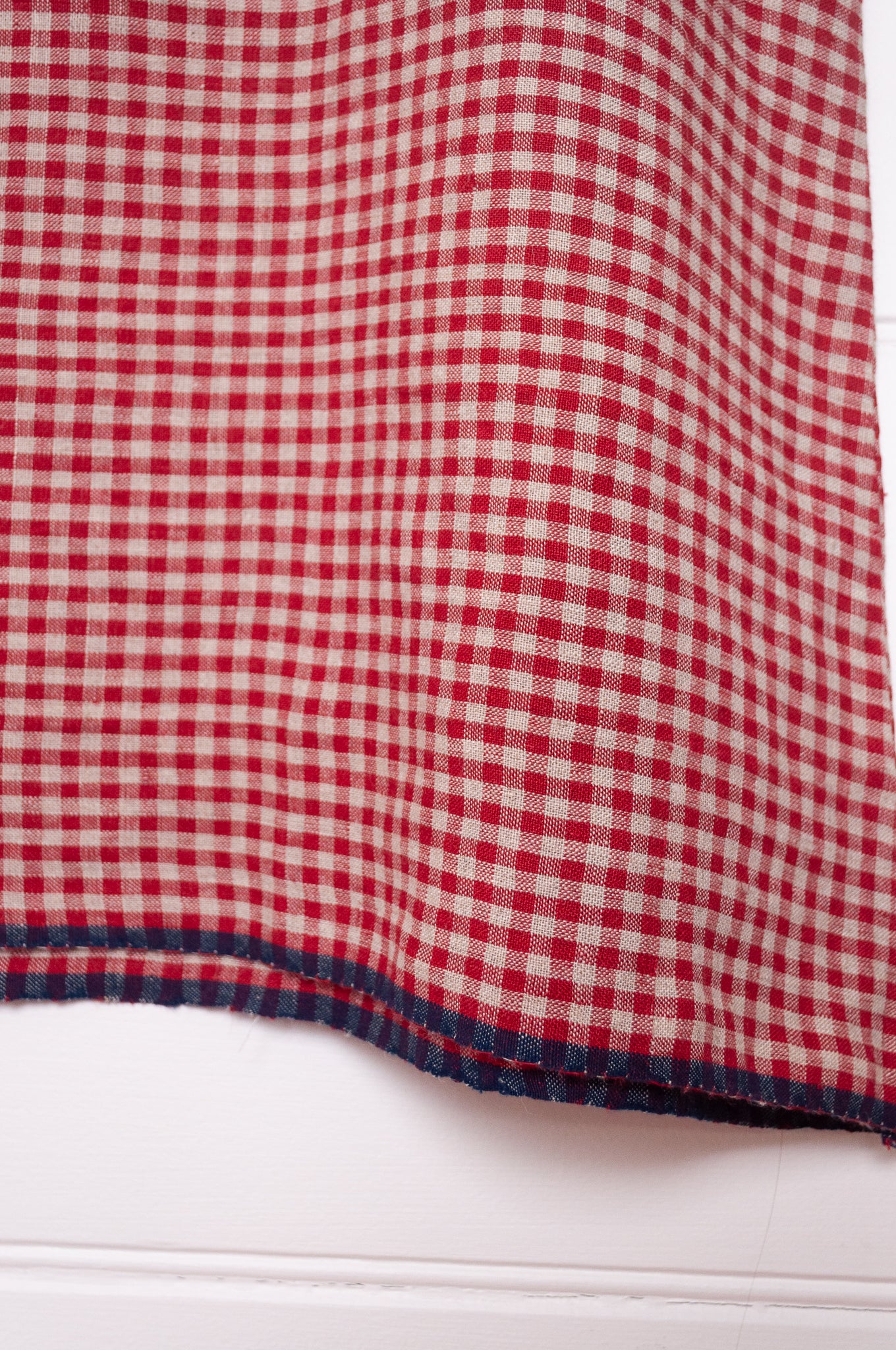 DVE Aishani crimson red check linen sleeveless top.