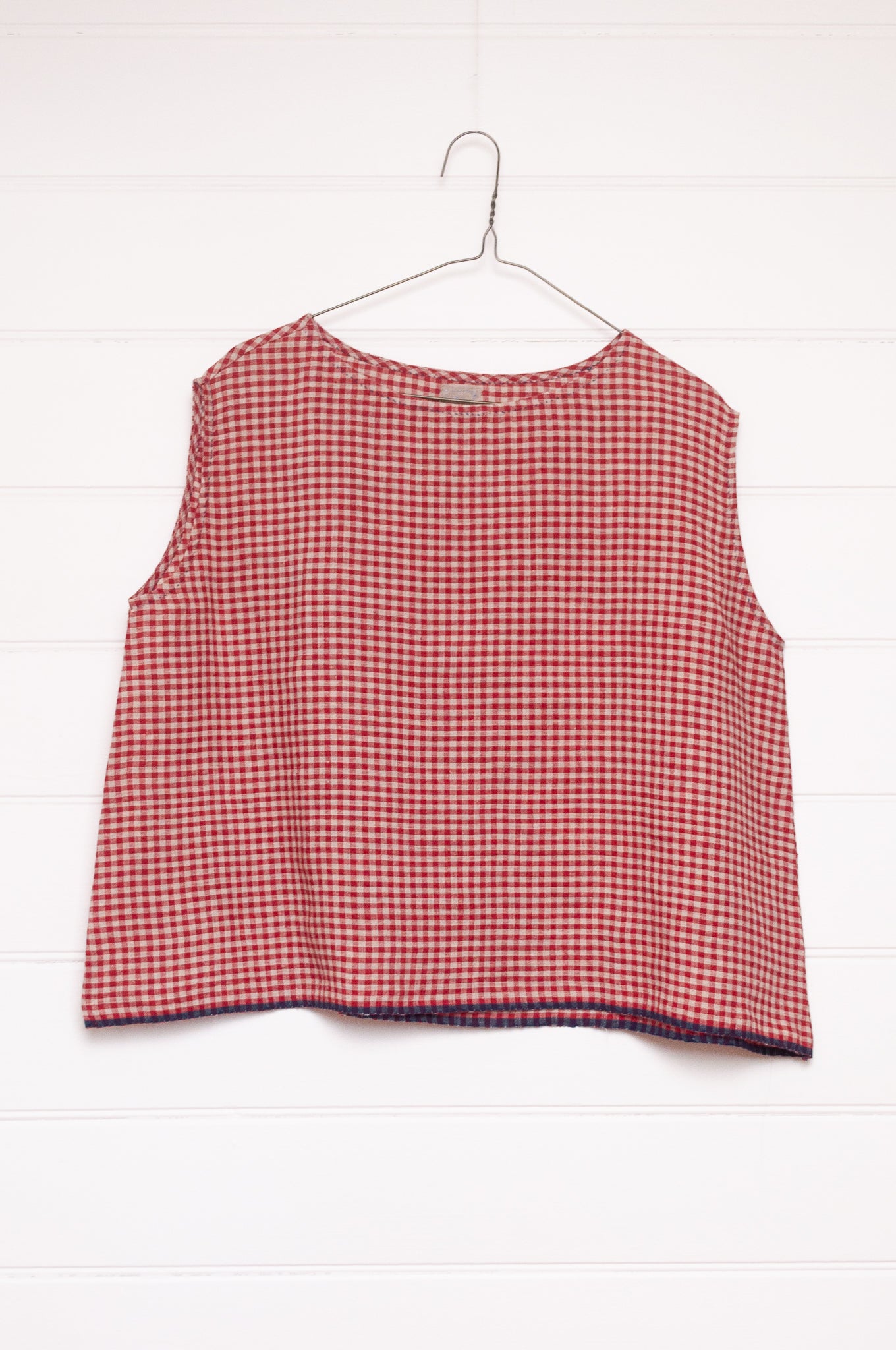 DVE Aishani crimson red check linen sleeveless top.