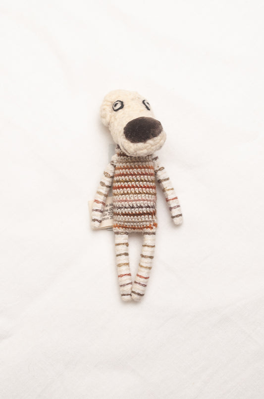 Sophie Digard poupee pure wool dog in oatmeal with striped jumper.