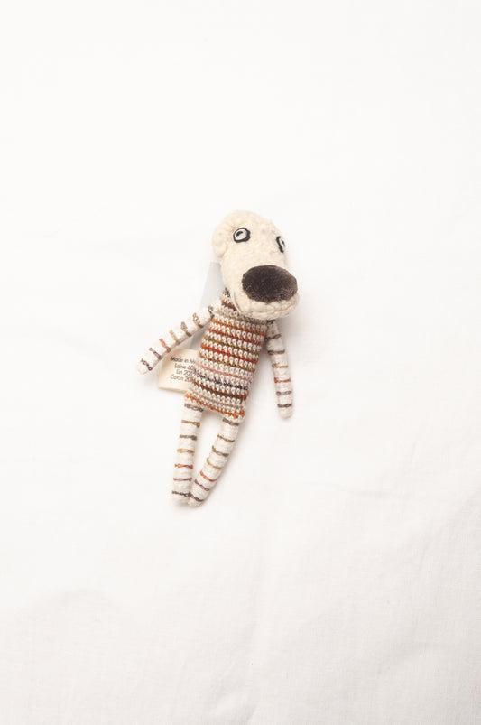 Sophie Digard poupee pure wool dog in oatmeal with striped jumper.