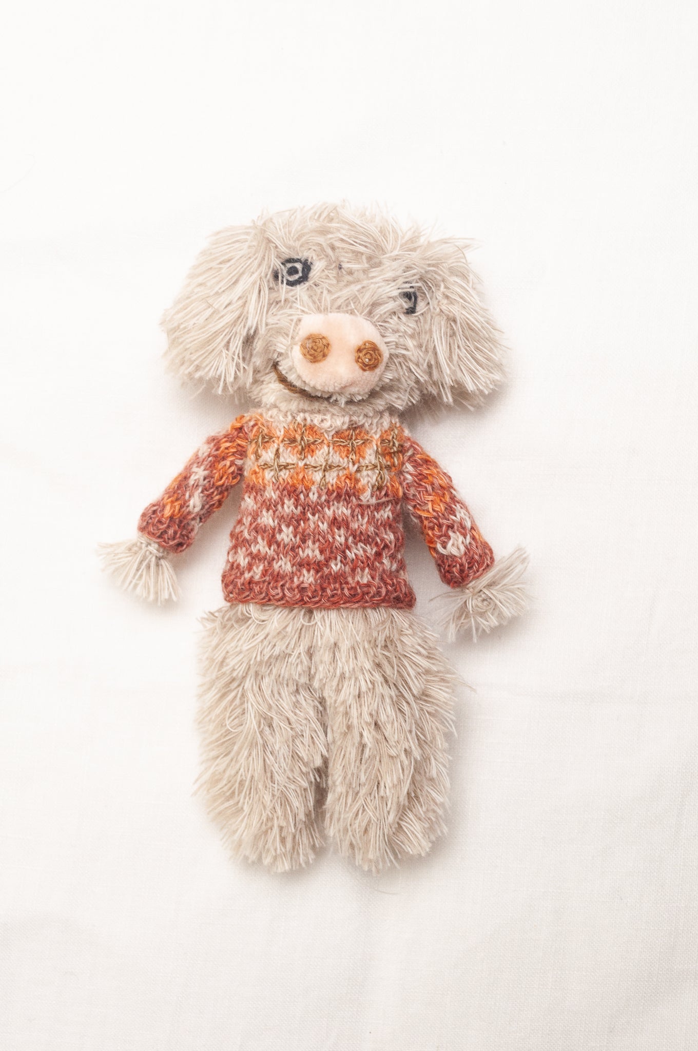 Sophie Digard poupee pure wool dog in oatmeal with fairisle jumper.