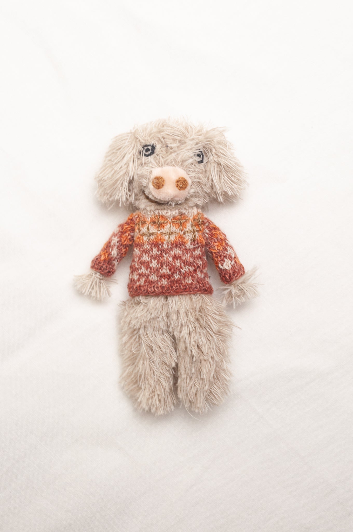 Sophie Digard poupee pure wool dog in oatmeal with fairisle jumper.