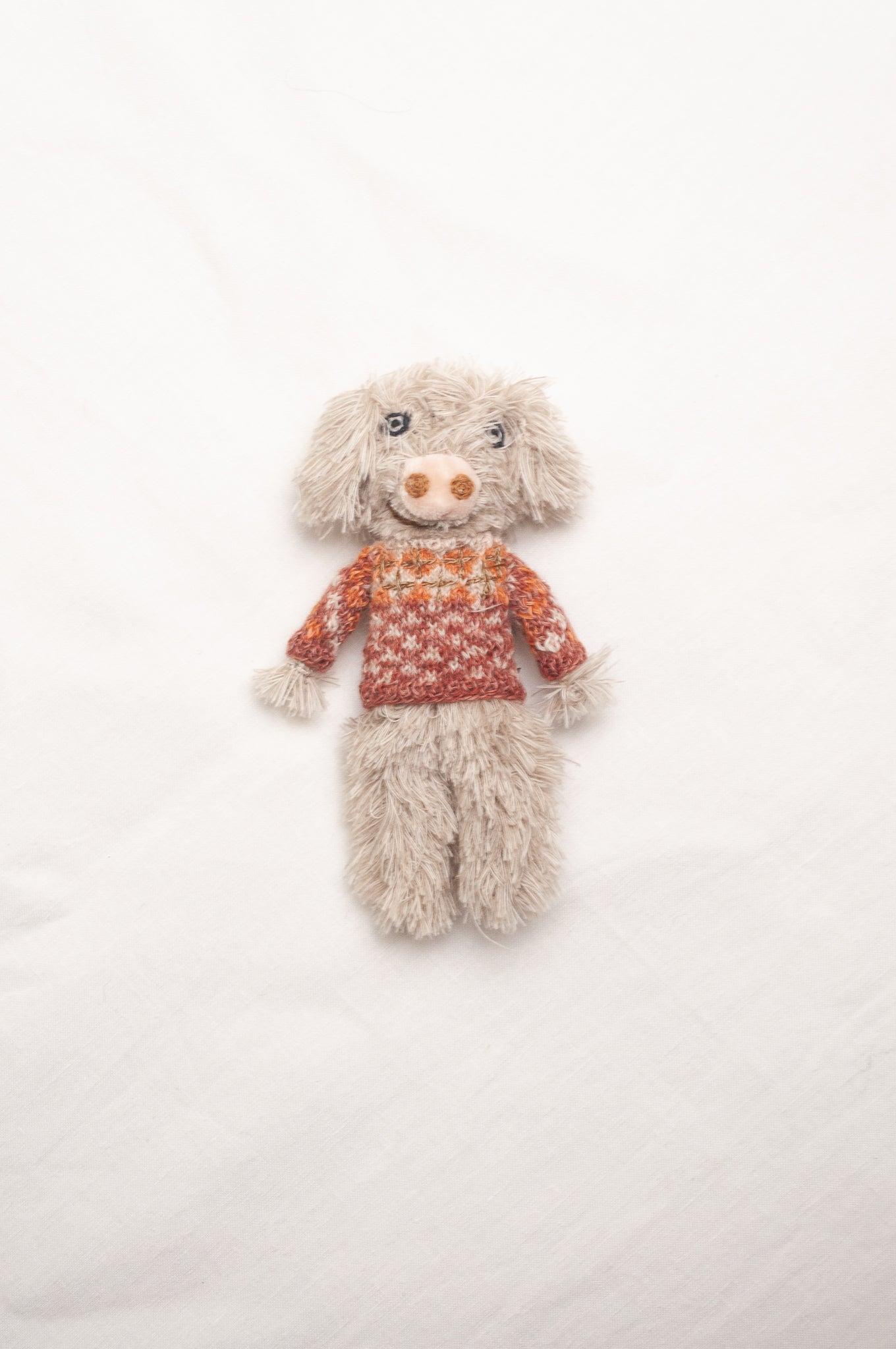 Sophie Digard poupee pure wool dog in oatmeal with fairisle jumper.