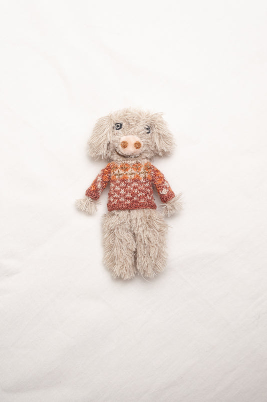 Sophie Digard poupee pure wool dog in oatmeal with fairisle jumper.