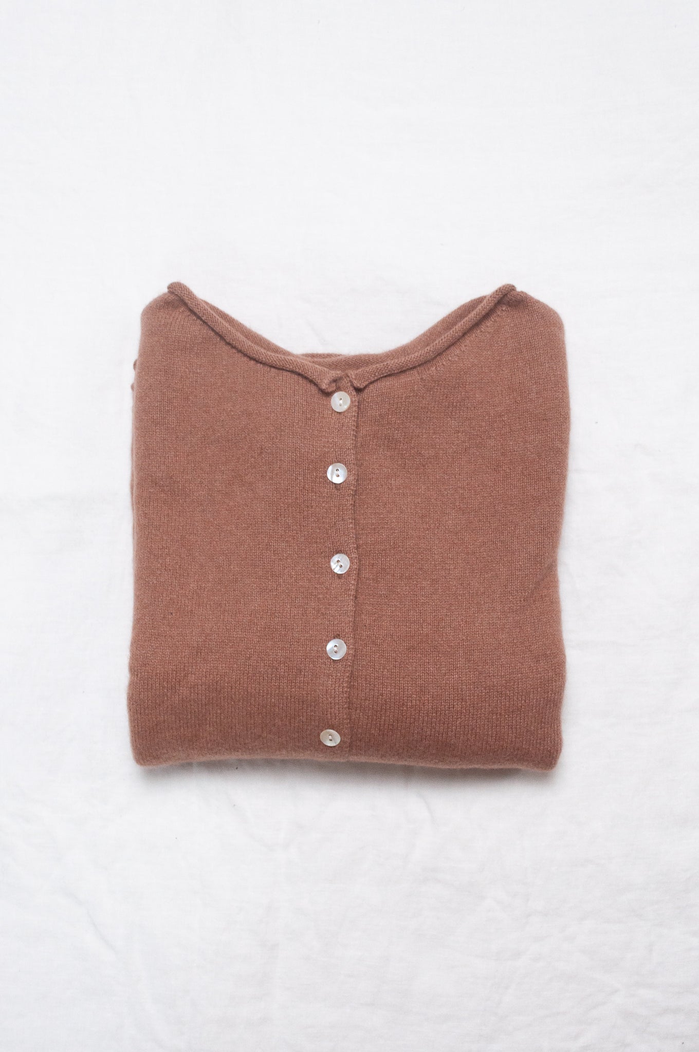 One size reversible cashmere cardigan in soft chocolate milk brown.