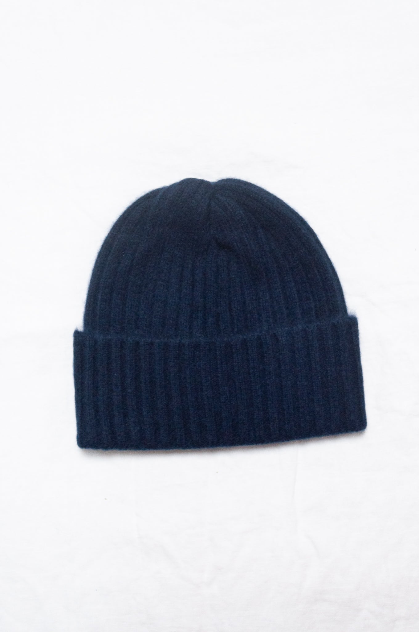 Juniper Hearth pure cashmere ribbed beanie in midnight navy.