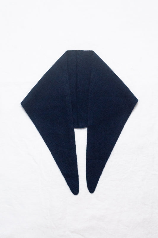 Cashmere triangle neck scarf in deep navy blue.