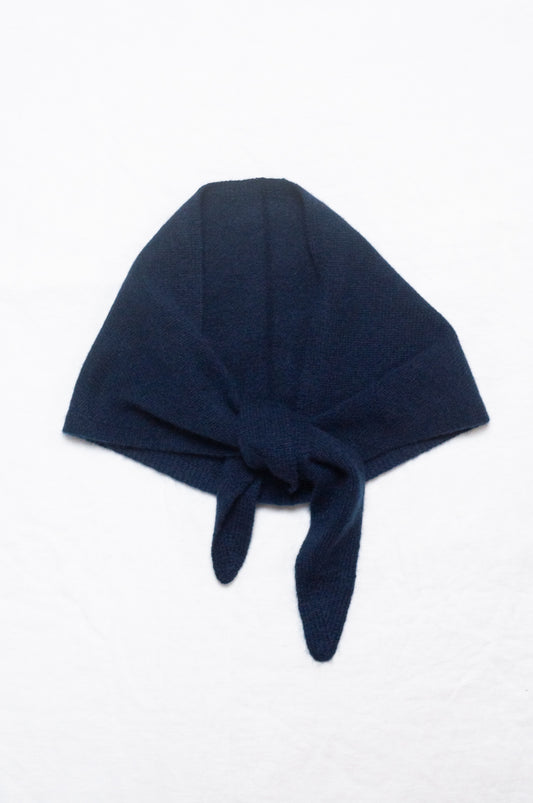 Cashmere triangle neck scarf in deep navy blue.