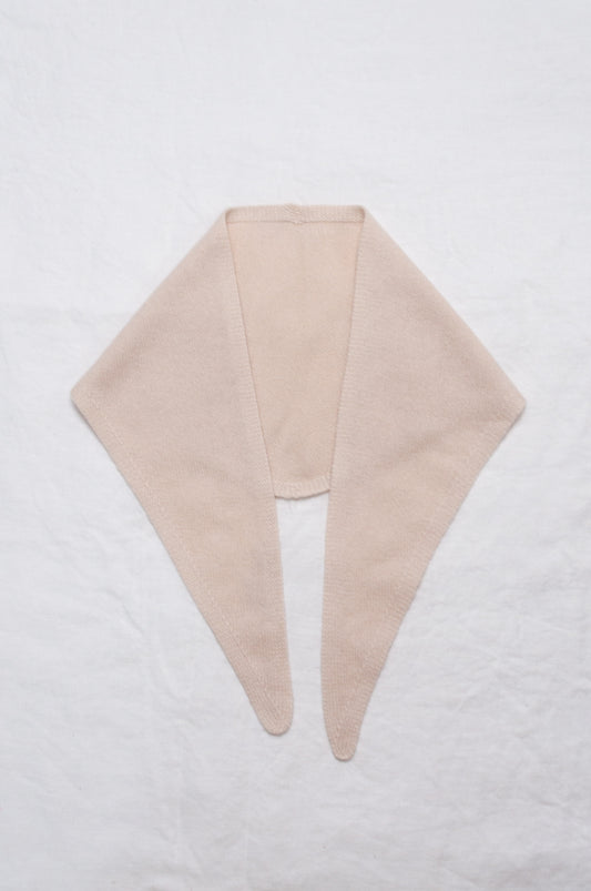 Cashmere triangle neck scarf in ecru cream.