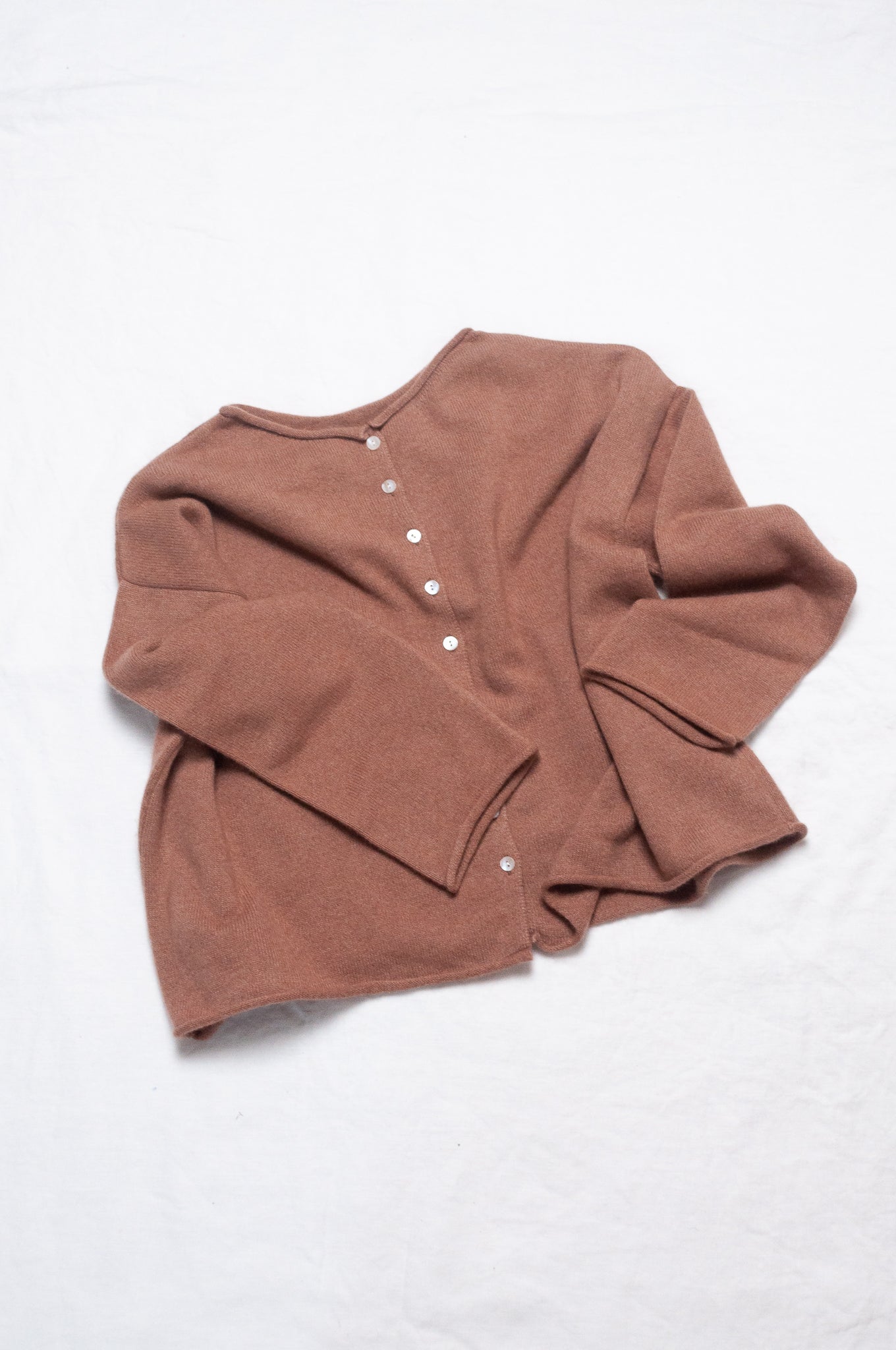 One size reversible cashmere cardigan in soft chocolate milk brown.