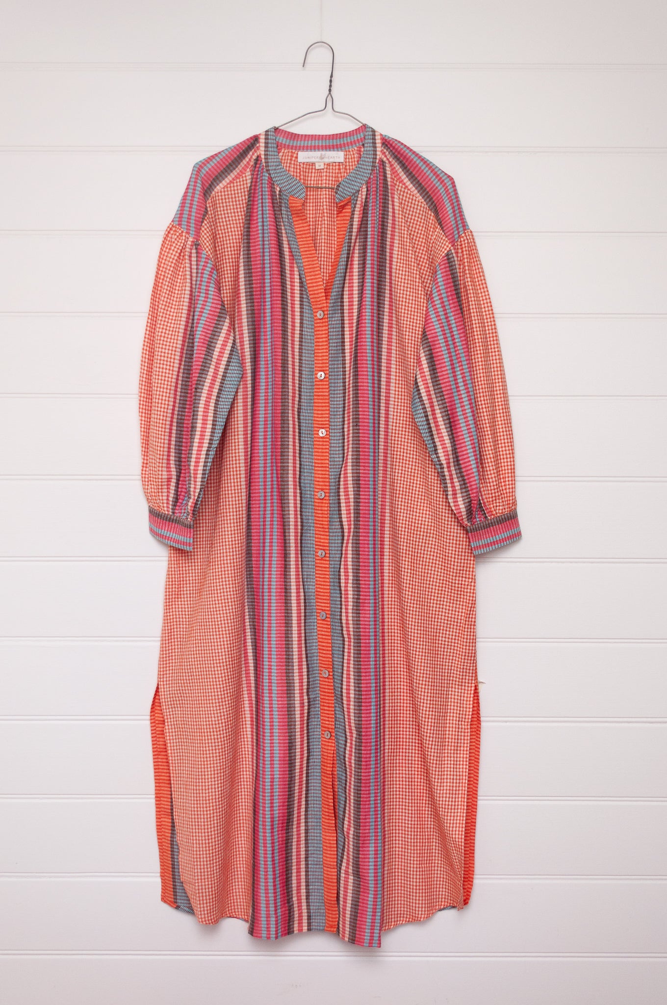 Riviera handloom cotton check striped shirt dress.