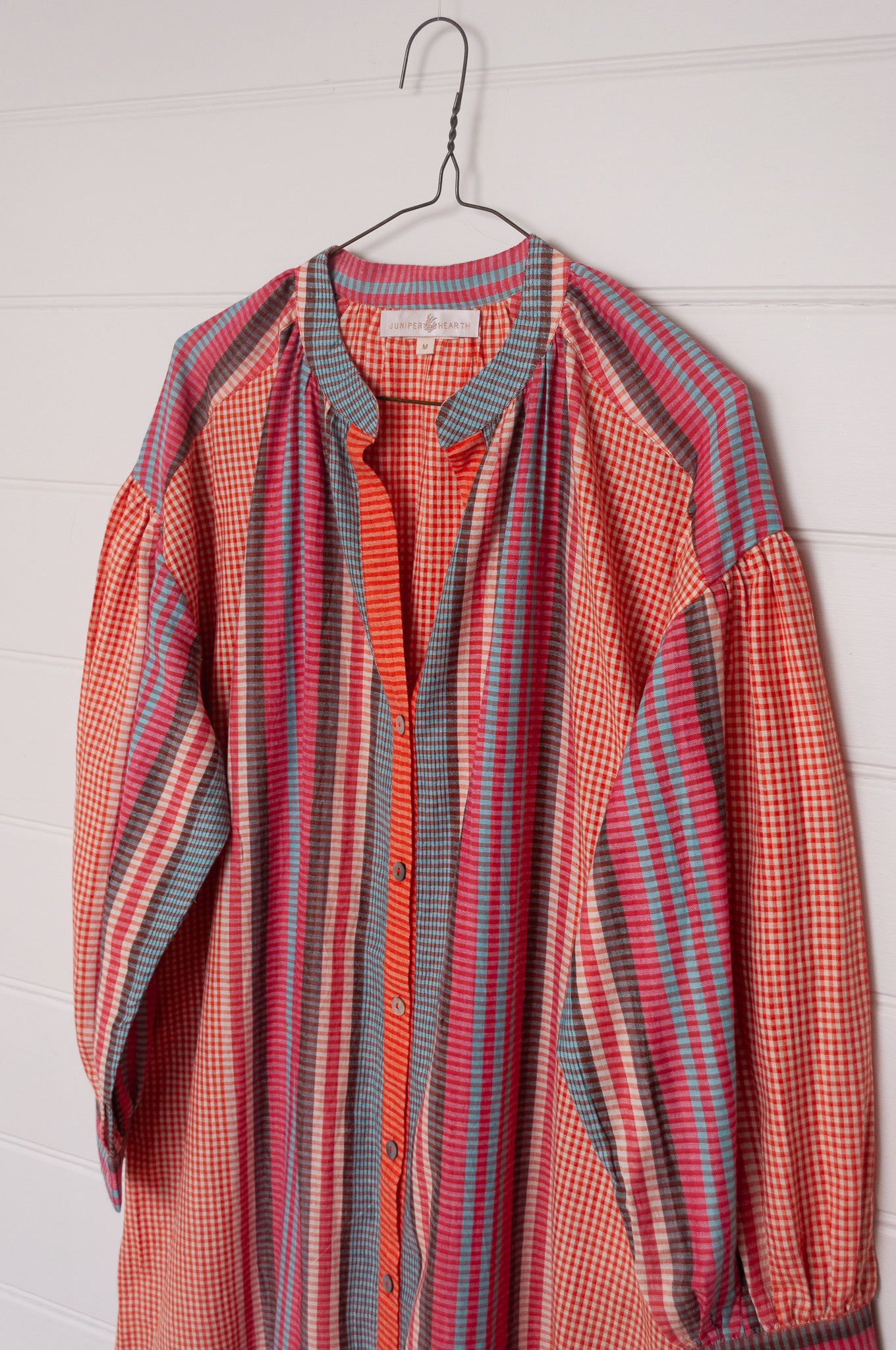 Riviera handloom cotton check striped shirt dress.