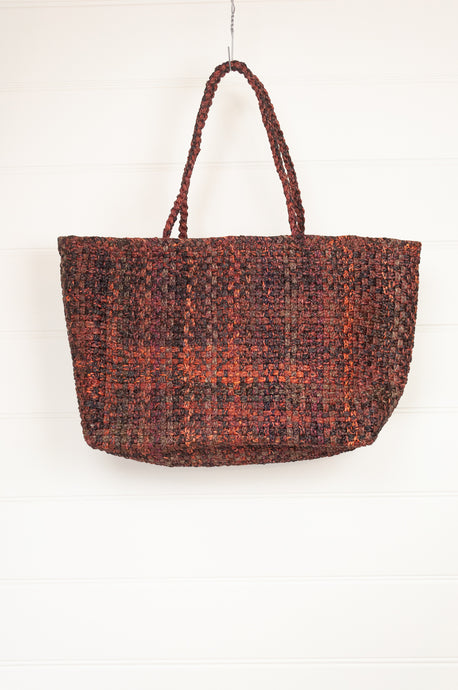 Hand woven Sophie Digard raffia large basket with long handles, Autumn heath multi palette.