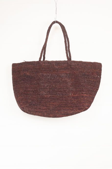 Sophie Digard crochet raffia bag, plain in shades of deep rich brown. 