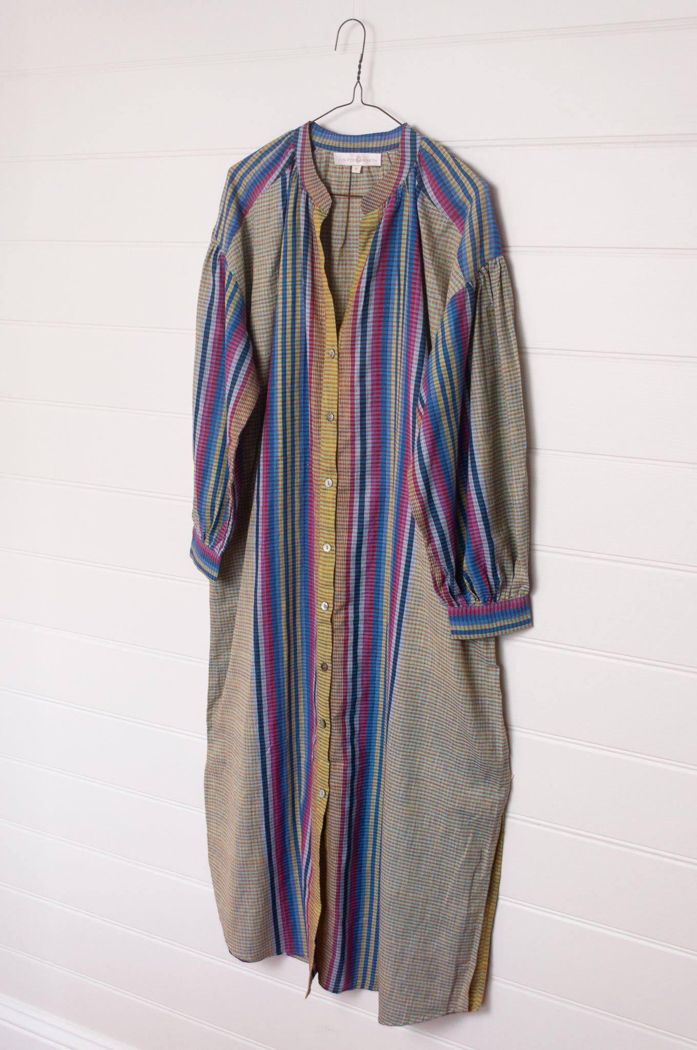 Riviera handloom cotton check striped shirt dress.