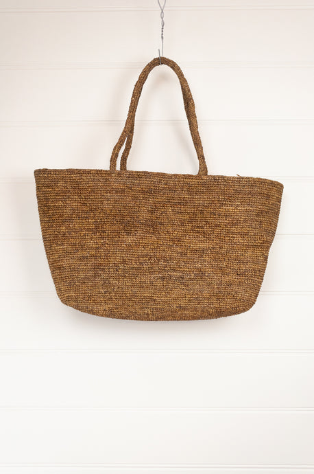 Sophie Digard crochet raffia bag, plain in shades of sand brown. 