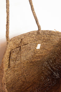 Sophie Digard crochet raffia bag, plain in shades of sand brown. 