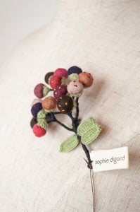 Sophie Digard handmade embroidered floral linen brooch.