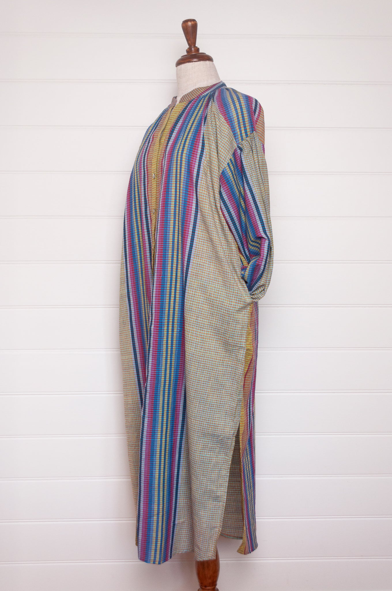 Riviera handloom cotton check striped shirt dress.