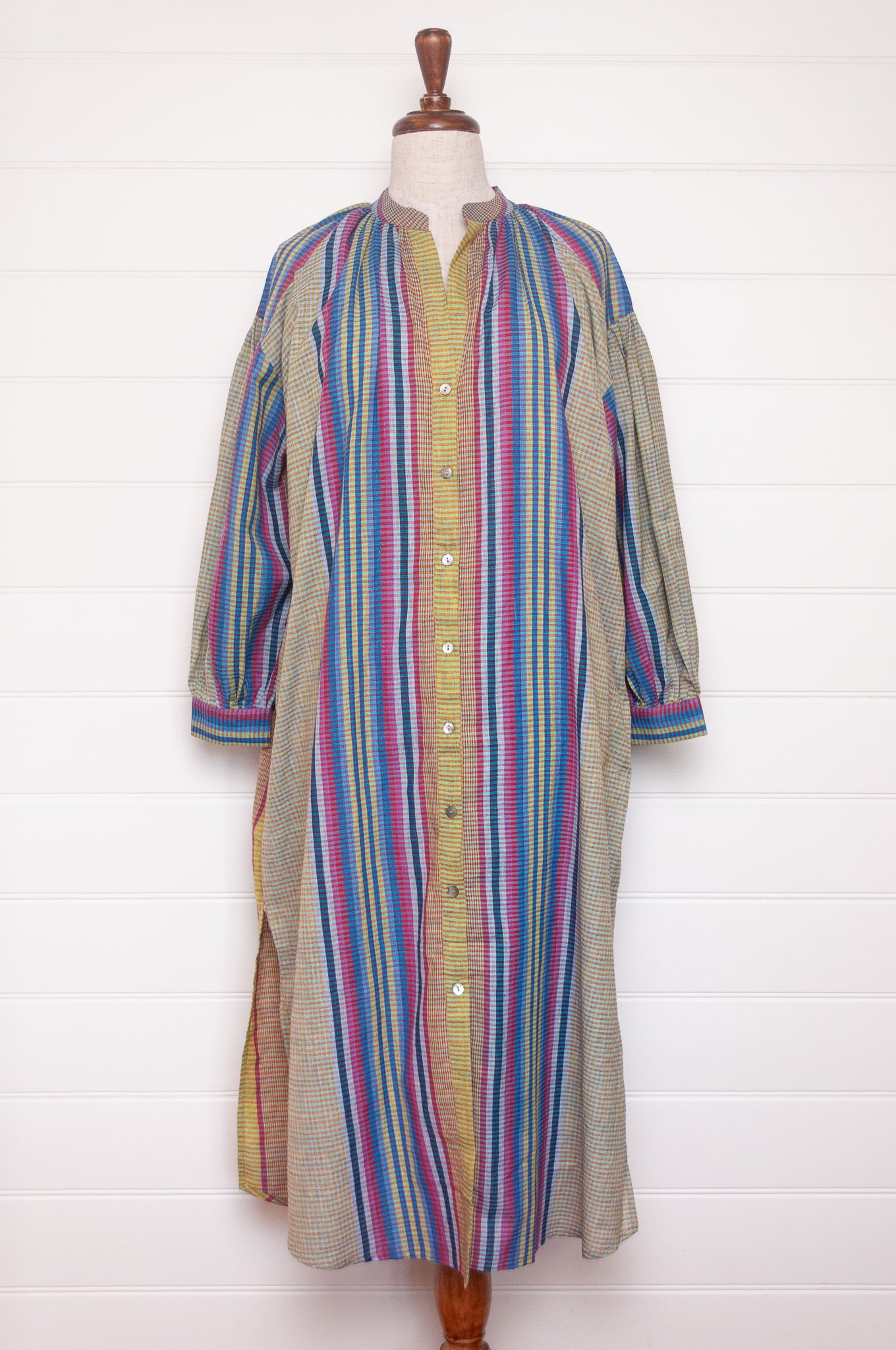 Riviera handloom cotton check striped shirt dress.