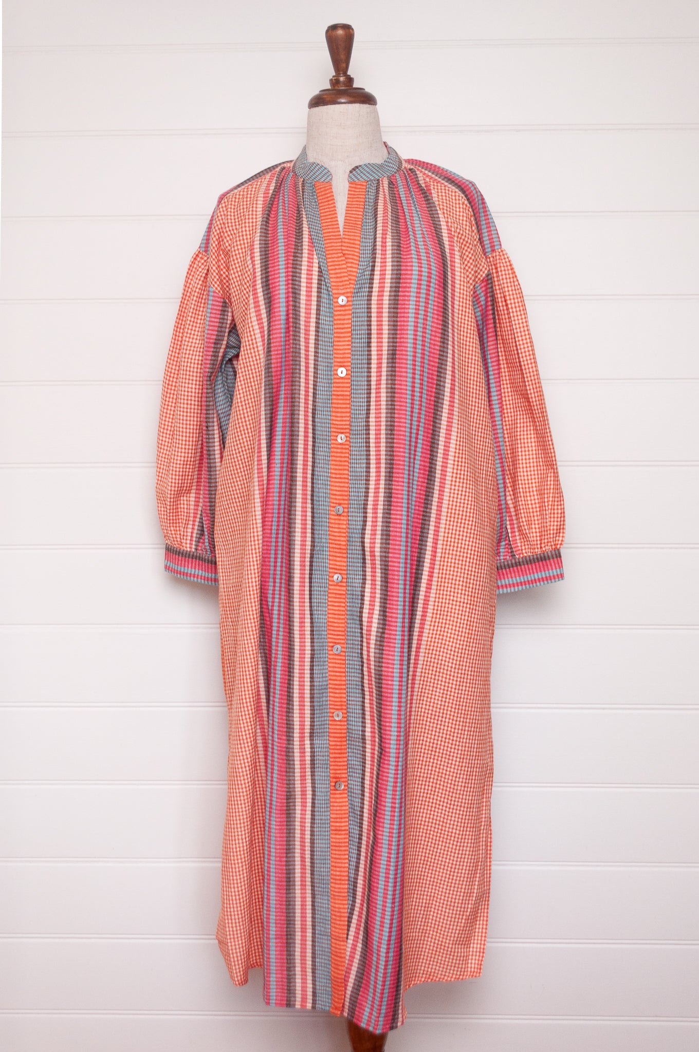 Riviera handloom cotton check striped shirt dress.