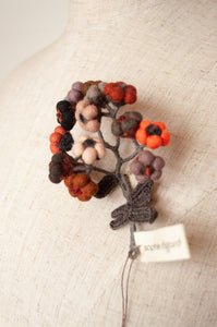 Sophie Digard handmade embroidered linen floral brooch, in autumn palette.