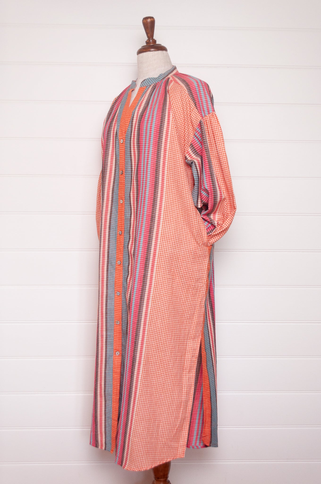 Riviera handloom cotton check striped shirt dress.