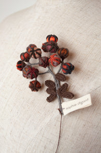Sophie Digard handmade embroidered wool floral brooch, in autumn palette.