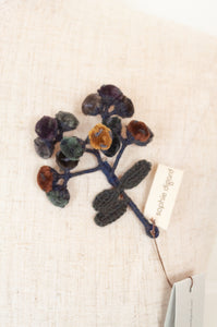 Sophie Digard handmade embroidered floral velvet brooch, in rich winter palette..