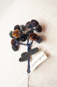 Sophie Digard handmade embroidered floral velvet brooch, in rich winter palette..