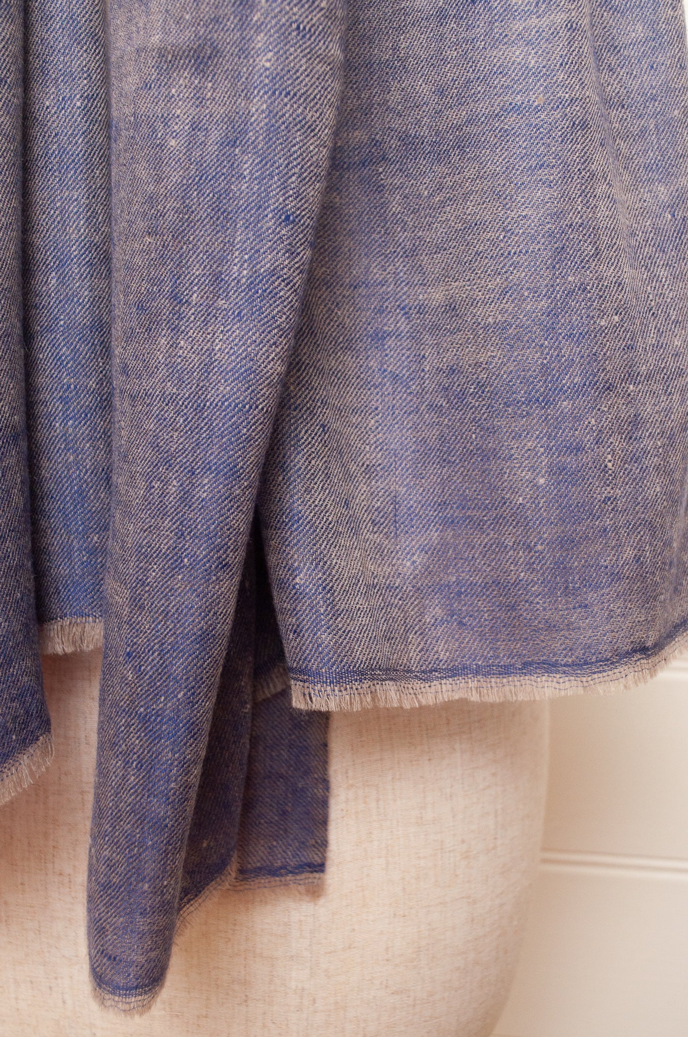 Pure pashmina cashmere wool handwoven scarf in denim blue.
