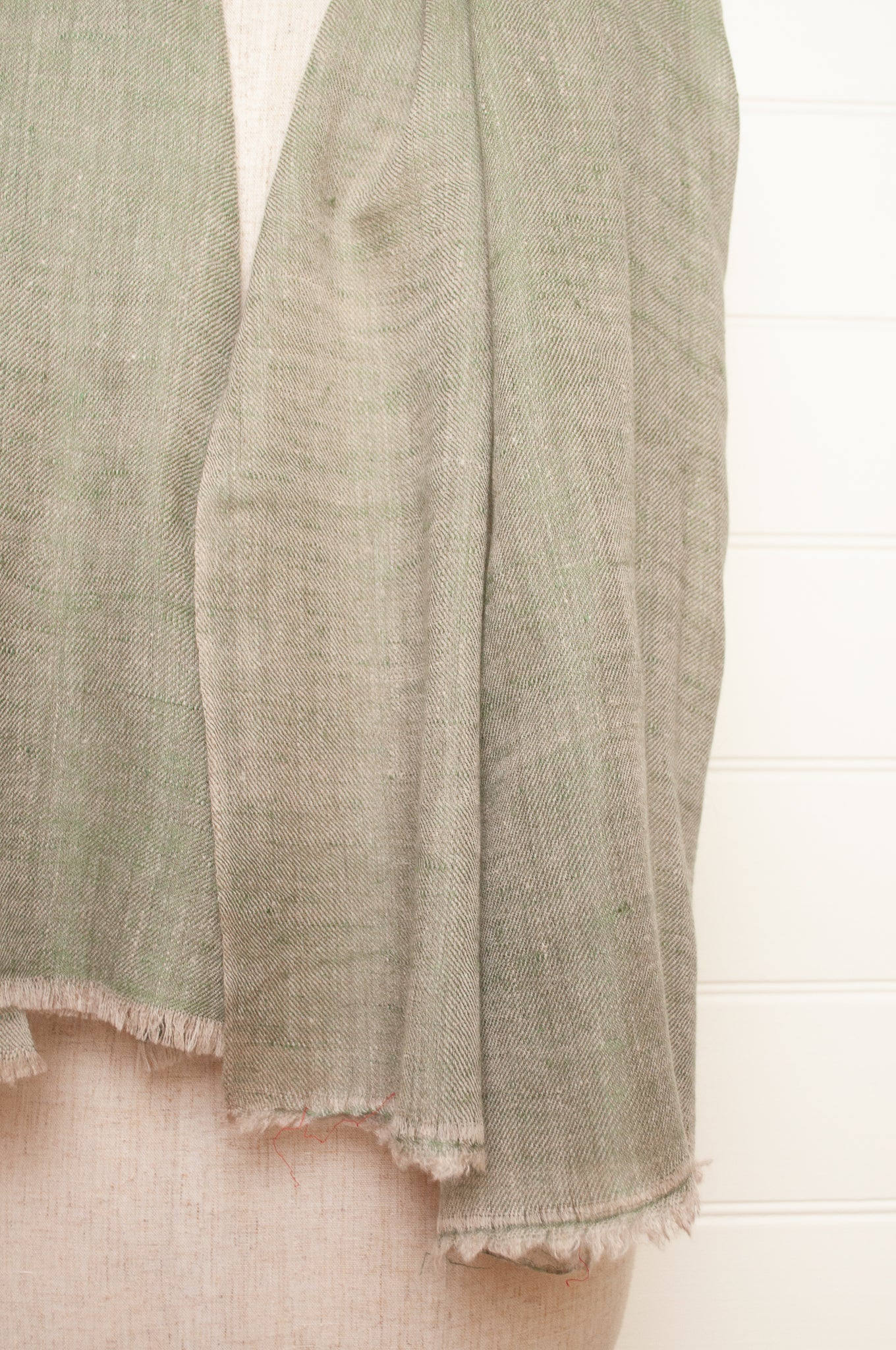 Pure pashmina cashmere wool handwoven scarf in soft sage green.