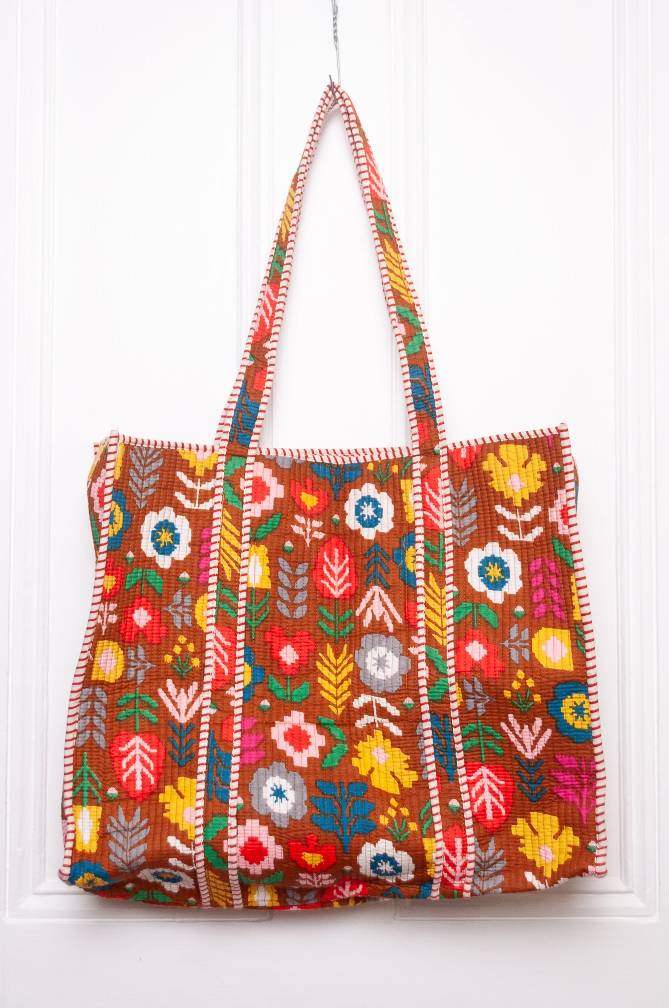 Quilted cotton tote bag - folk