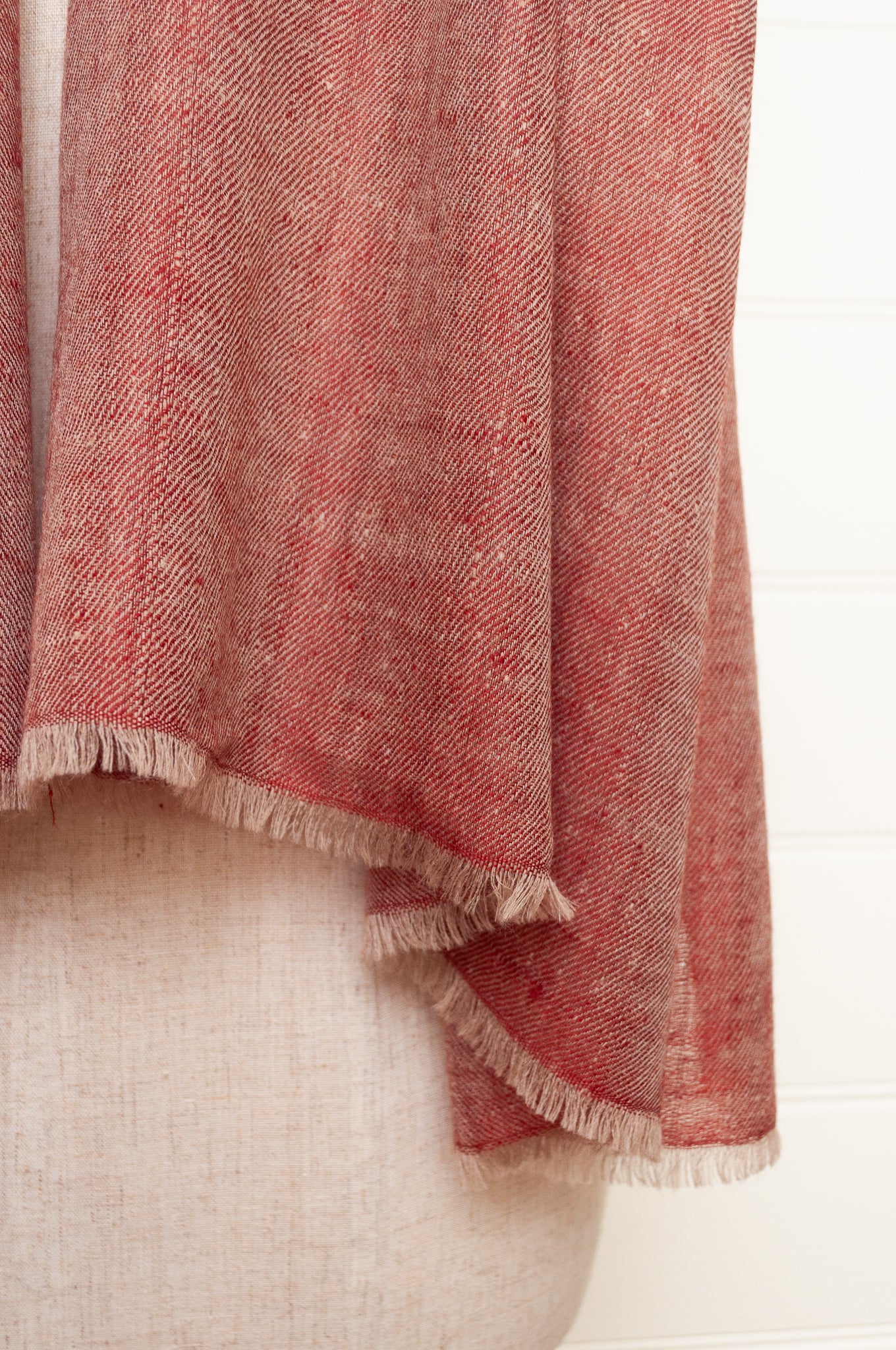 Pure pashmina cashmere wool handwoven scarf in brick red.