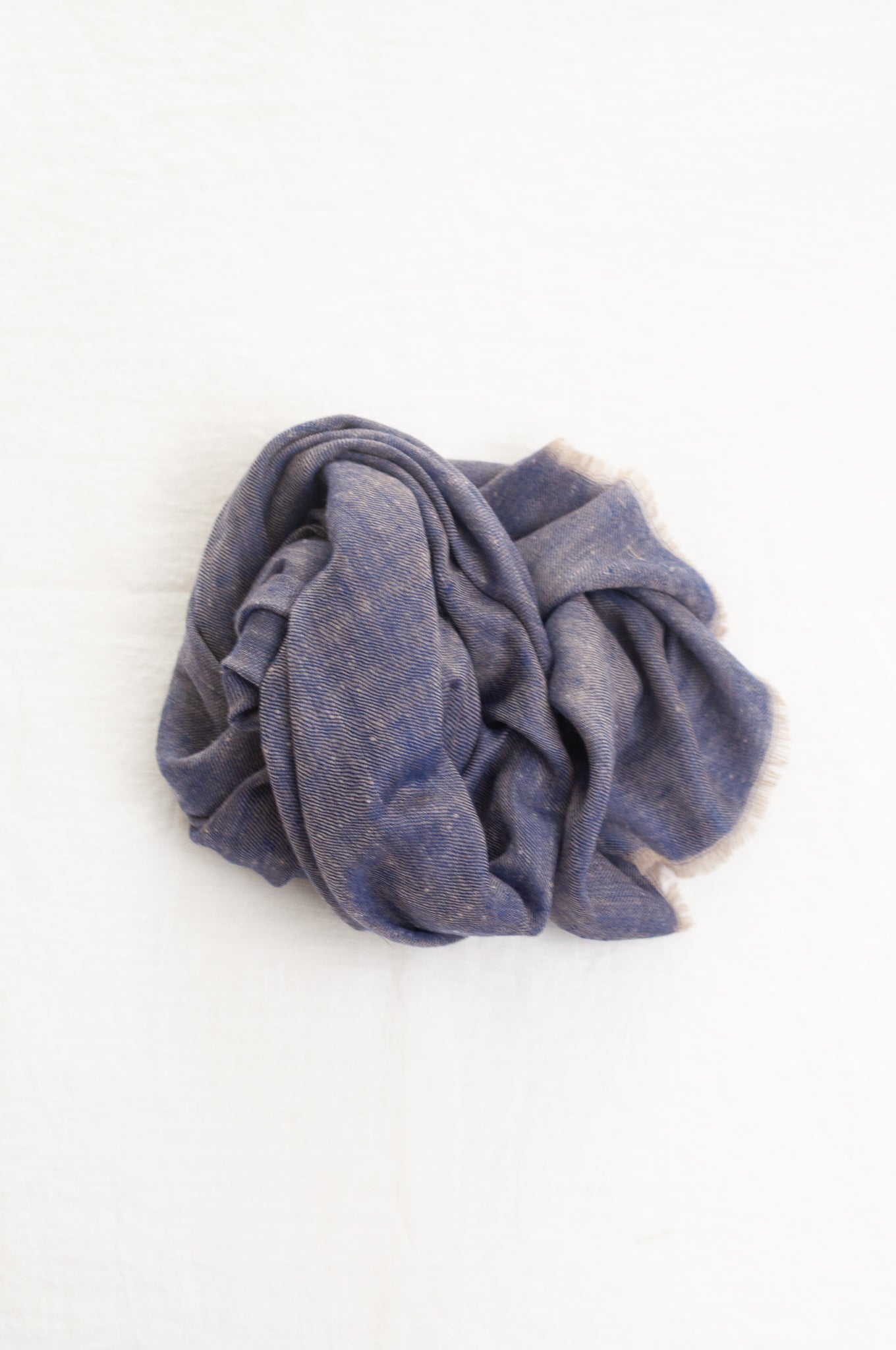 Pure pashmina cashmere wool handwoven scarf in denim blue.