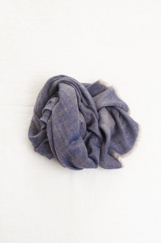 Pure pashmina cashmere wool handwoven scarf in denim blue.