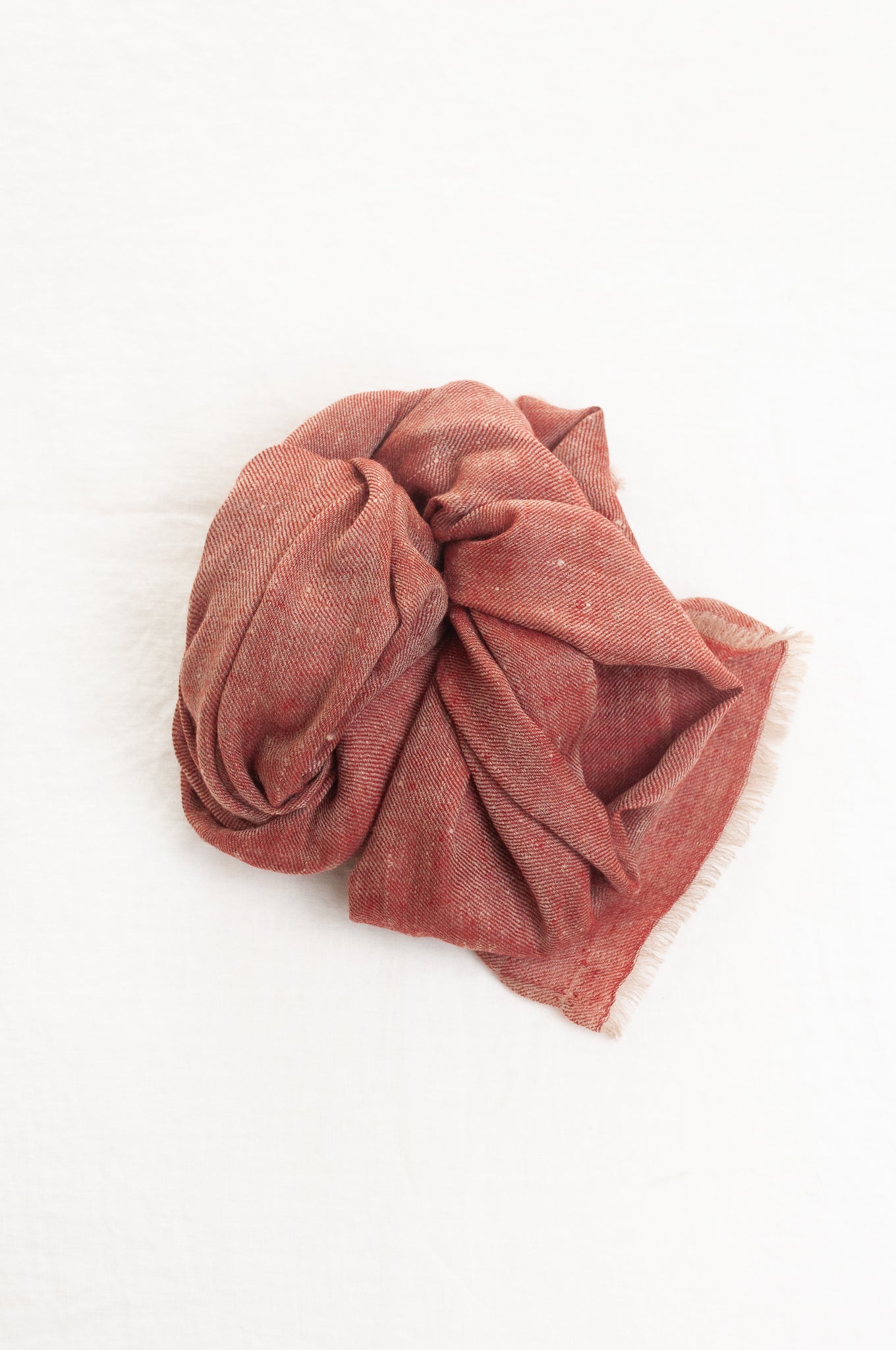 Pure pashmina cashmere wool handwoven scarf in brick red.