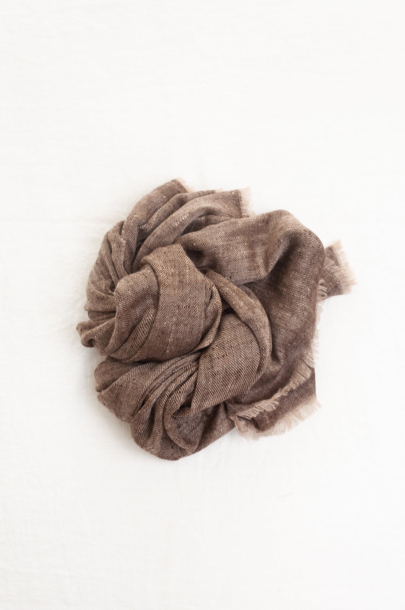 Pure pashmina cashmere wool handwoven scarf in warm chocolate brown.