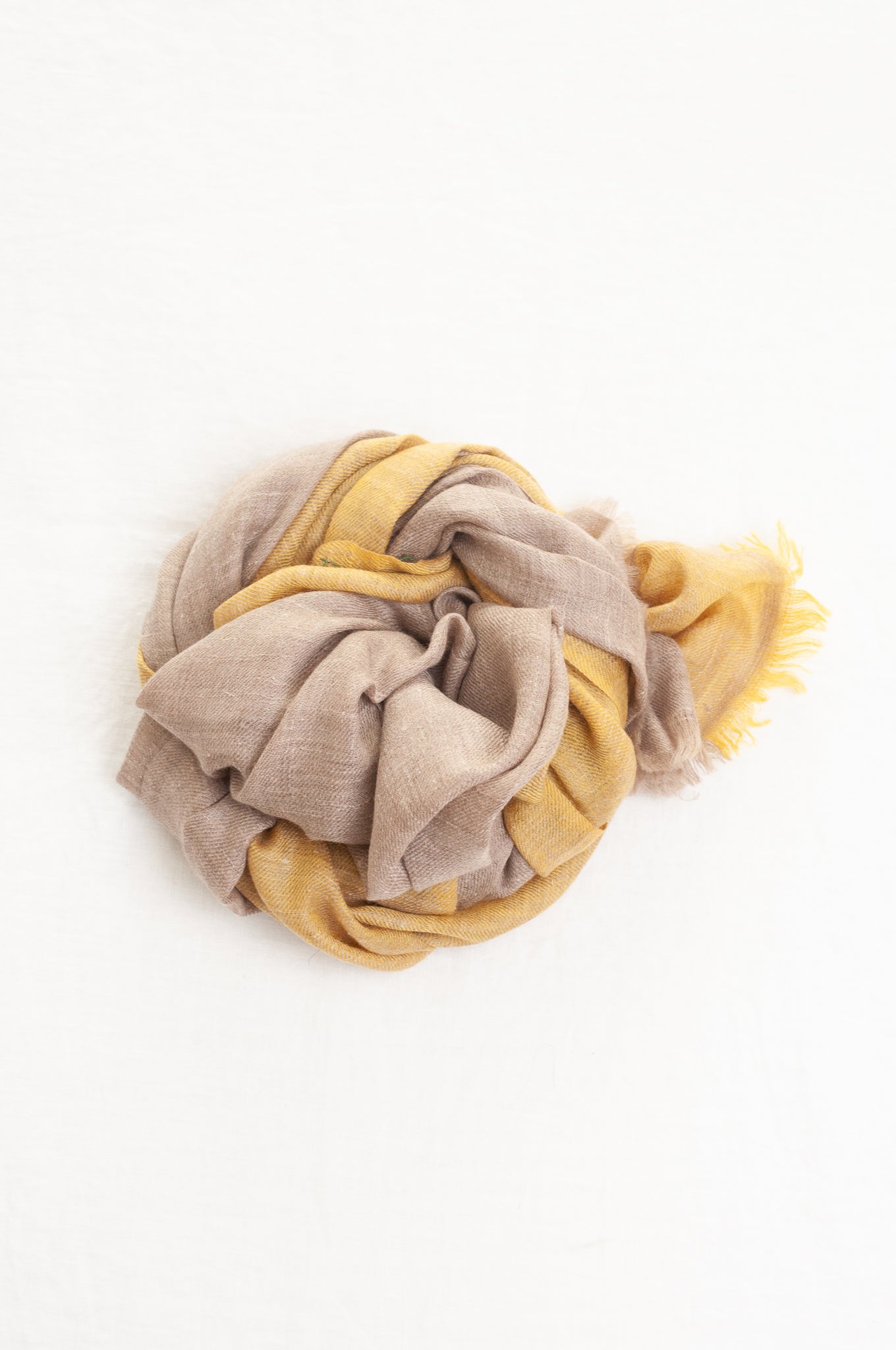 Two tone handwoven pure pashmina scarf stole in natural and yellow gold.