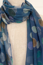 Load image into Gallery viewer, Neeru Kumar shades of blue on blue spot silk cotton scarf.