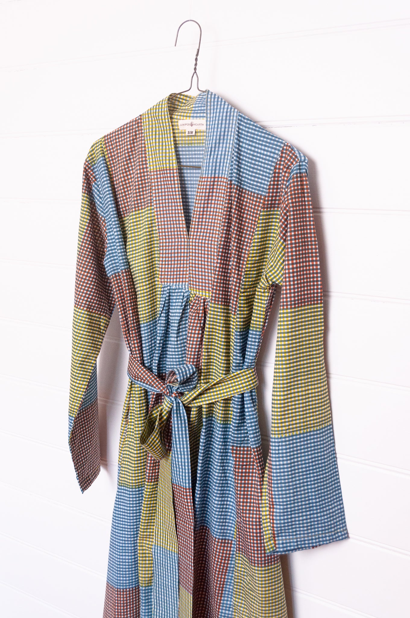 Multi-check multi-coloured long sleeved maxi tunic cotton dress.