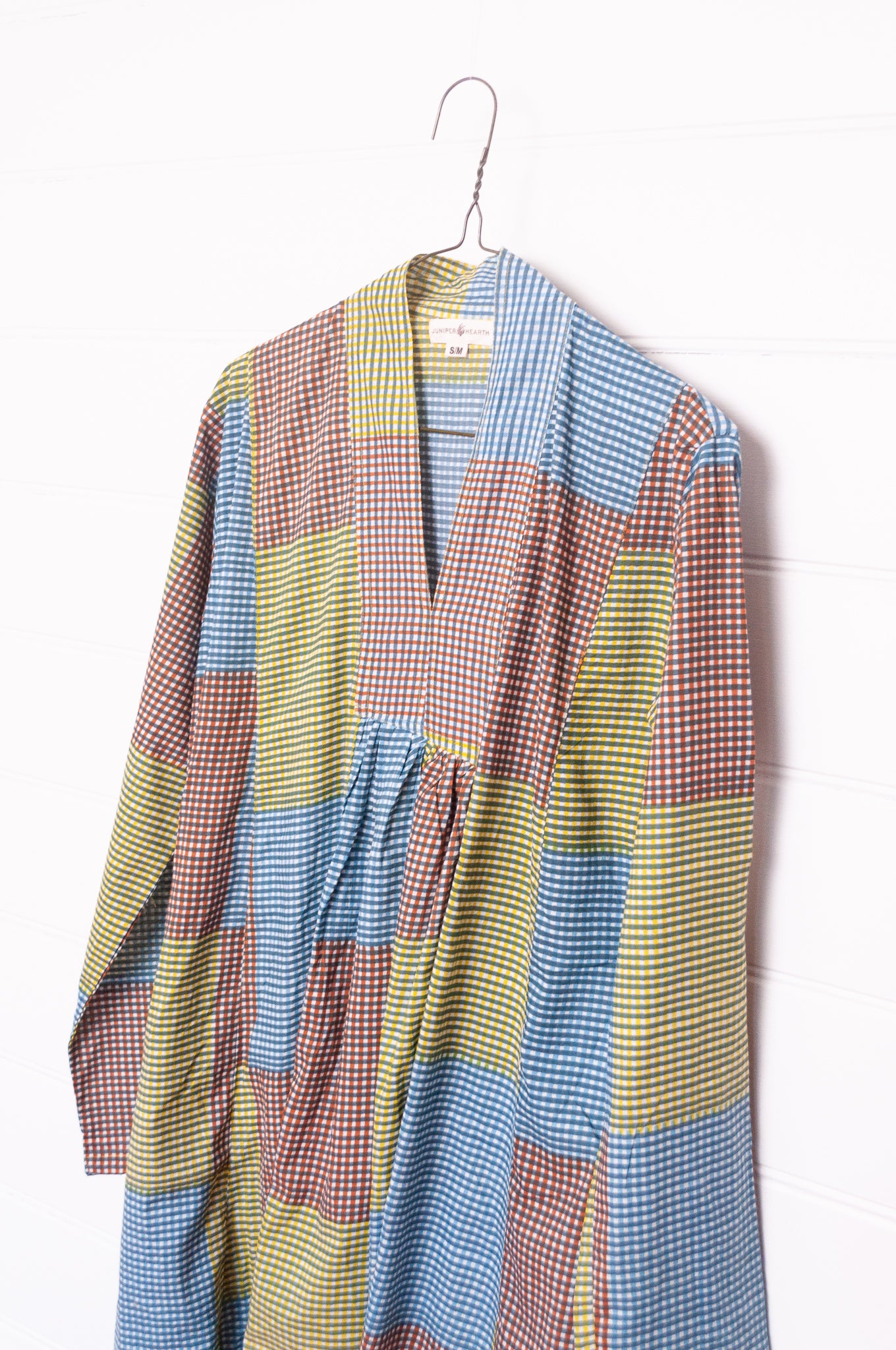 Multi-check multi-coloured long sleeved maxi tunic cotton dress.