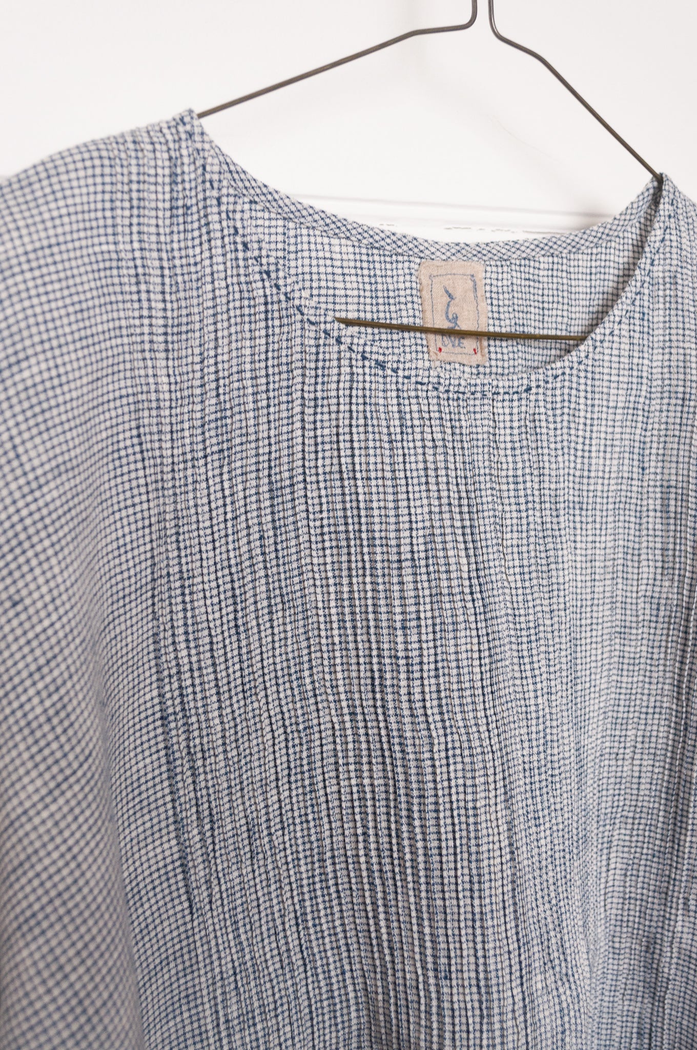 DVE Anisha linen pintucked top in  blue and white check.