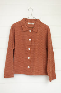Nice Things cotton seersucker jacket in cinnamon brown.