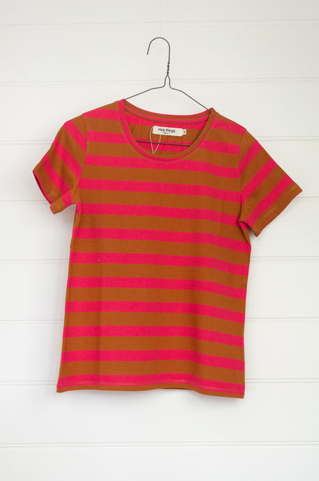 Nice Things striped cotton tshirt in pink and tan.